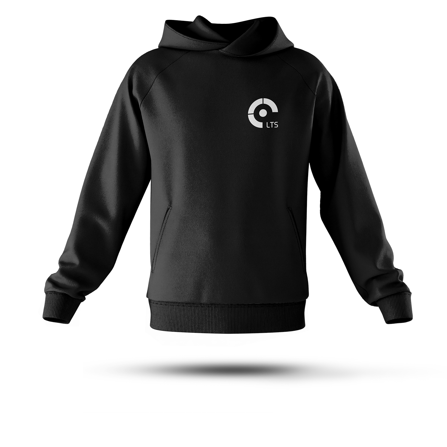 schwarz Hoodie mit weissem LTS-Logo auf der Brust