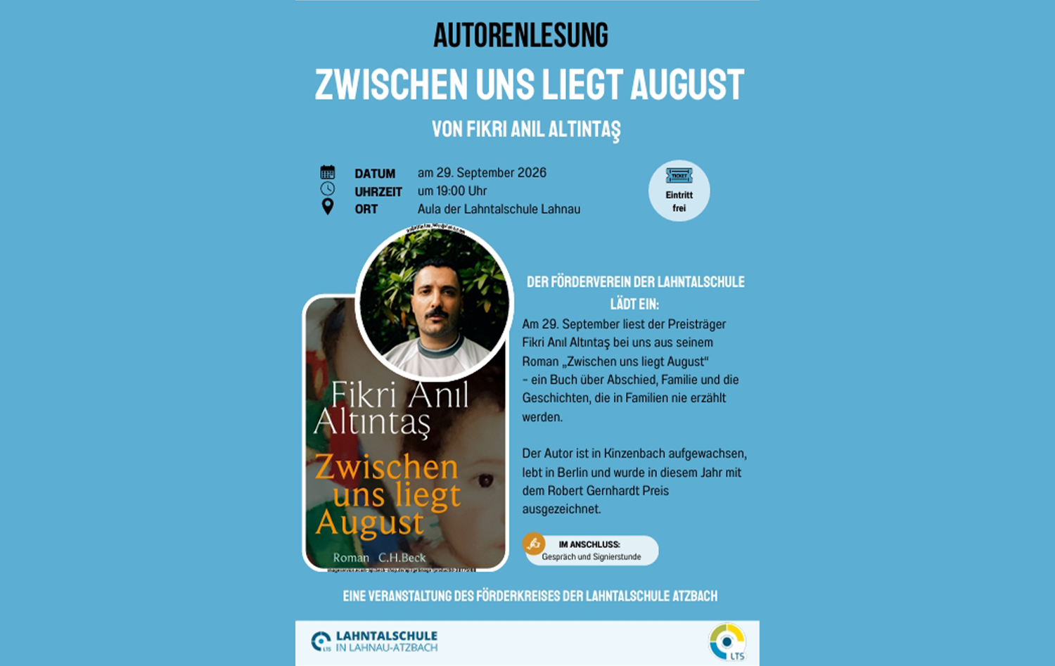 Förderverein der Lahntalschule Lahnau lädt zur Autorenlesung mit Preisträger Fikri Anıl Altıntaş